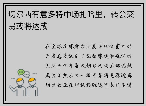 切尔西有意多特中场扎哈里，转会交易或将达成