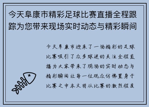 今天阜康市精彩足球比赛直播全程跟踪为您带来现场实时动态与精彩瞬间